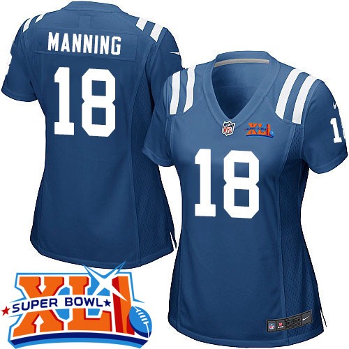 Women's Game Peyton Manning Super Bowl XLI Nike Jersey Royal Blue Home - #18 NFL Indianapolis Colts